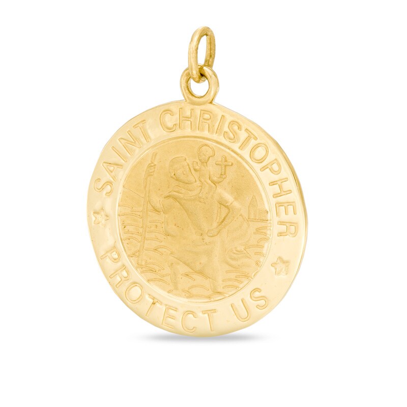 Main Image 1 of Saint Christopher Medal Necklace Charm in 14K Gold