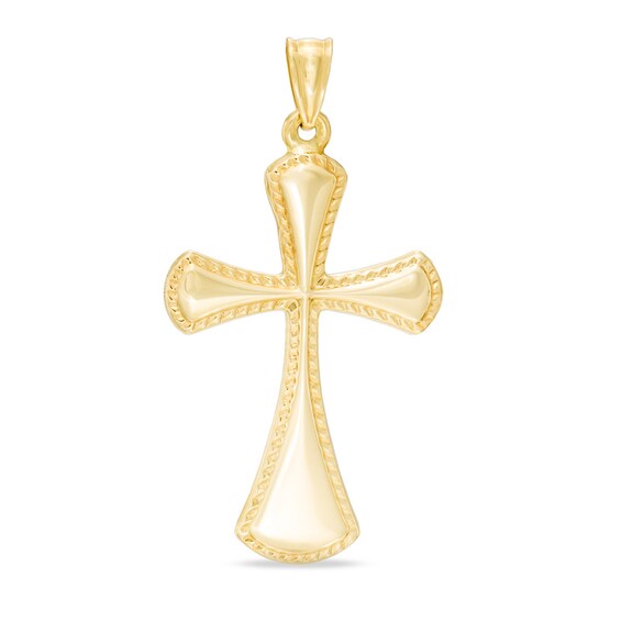 Textured Edge Cross Necklace Charm in 14K Gold
