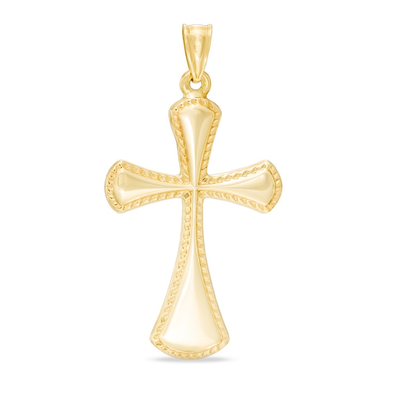 Main Image 1 of Textured Edge Cross Necklace Charm in 14K Gold