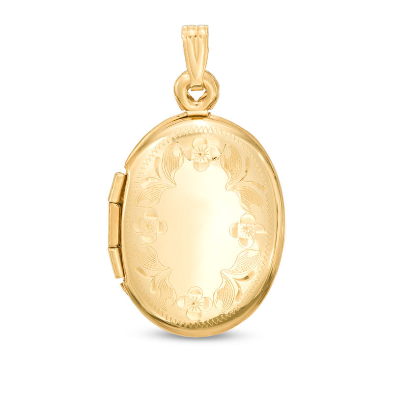 Main Image 1 of Oval Diamond-Cut Butterfly Flower Locket Necklace Charm in 14K Gold