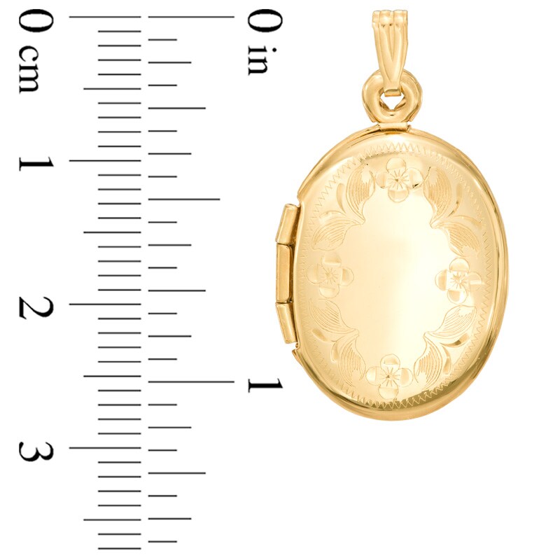 Main Image 3 of Oval Diamond-Cut Butterfly Flower Locket Necklace Charm in 14K Gold