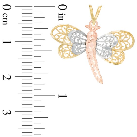 Diamond-Cut Filigree Dragonfly Necklace Charm in 14K Gold
