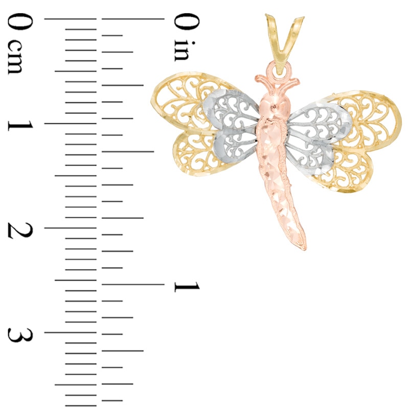 Main Image 2 of Diamond-Cut Filigree Dragonfly Necklace Charm in 14K Gold
