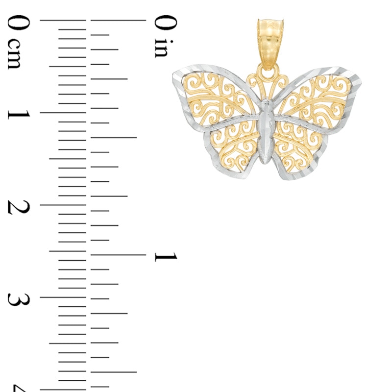 Diamond-Cut Filigree Butterfly Dangle Necklace Charm in 14K Gold