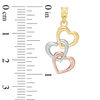 Thumbnail Image 2 of Polished Triple Heart Necklace Charm in 14K Gold with White and Rose Rhodium