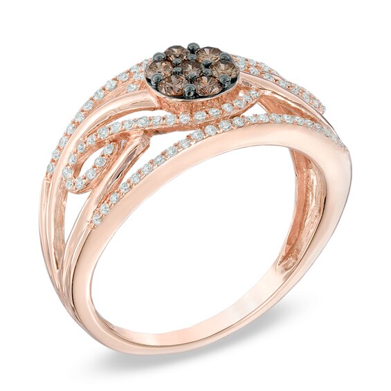 1/2 CT. T.w. Champagne and White Diamond Cluster Infinity Ring in 10K Rose Gold