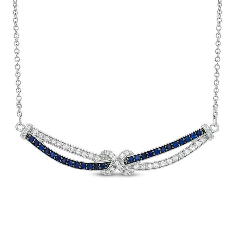 Main Image 1 of Lab-Created Blue and White Sapphire "X" Necklace in Sterling Silver - 16"