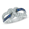 Thumbnail Image 0 of Lab-Created Blue and White Sapphire "X" Ring in Sterling Silver