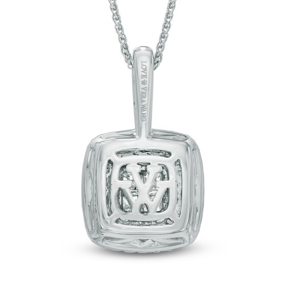 Vera Wang Love Collection 3/8 CT. T.w. Princess-Cut Quad Diamond and Blue Sapphire Pendant in 14K White Gold