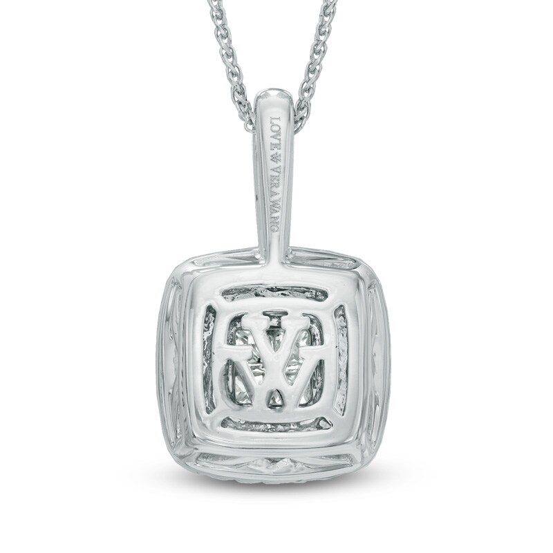 Main Image 2 of Vera Wang Love Collection 3/8 CT. T.W. Princess-Cut Quad Diamond and Blue Sapphire Pendant in 14K White Gold