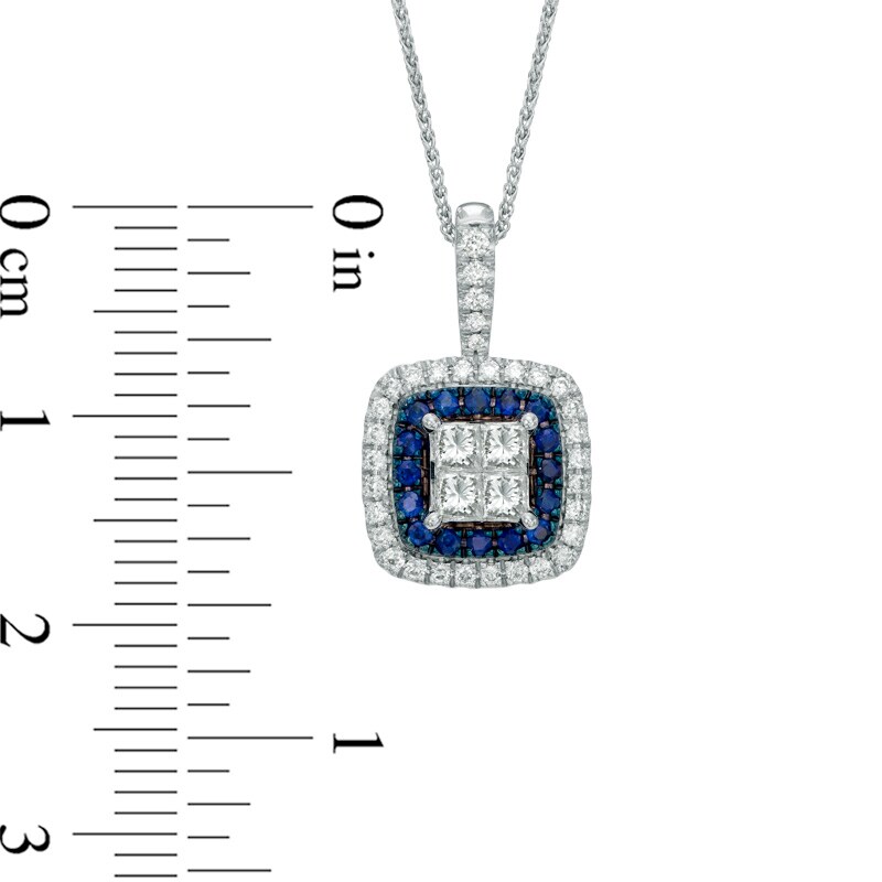 Main Image 4 of Vera Wang Love Collection 3/8 CT. T.W. Princess-Cut Quad Diamond and Blue Sapphire Pendant in 14K White Gold
