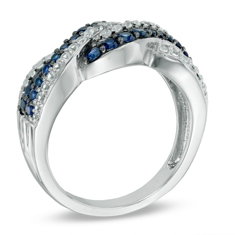 Main Image 2 of Lab-Created Blue and White Sapphire Twist Ring in Sterling Silver