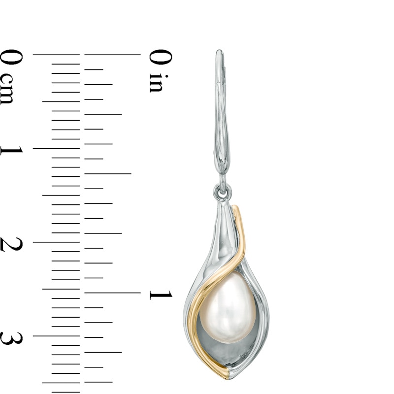Main Image 2 of 9.0 x 7.0mm Freshwater Cultured Pearl Calla Lily Drop Earrings in Sterling Silver and 14K Gold Plate