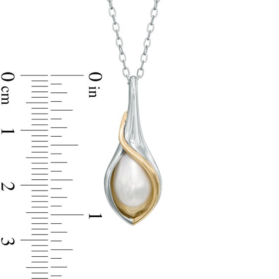 7.0-8.0mm Freshwater Cultured Pearl Calla Lily Pendant in Sterling Silver and 14K Gold Plate