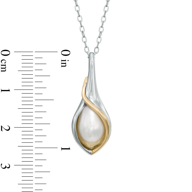 Main Image 2 of 7.0-8.0mm Freshwater Cultured Pearl Calla Lily Pendant in Sterling Silver and 14K Gold Plate