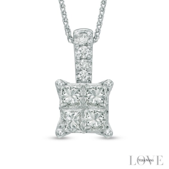 Vera Wang Love Collection 3/4 CT. T.w. Princess-Cut Quad Diamond Pendant in 14K White Gold