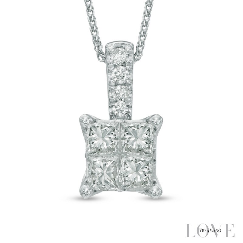 Main Image 1 of Vera Wang Love Collection 3/4 CT. T.W. Princess-Cut Quad Diamond Pendant in 14K White Gold