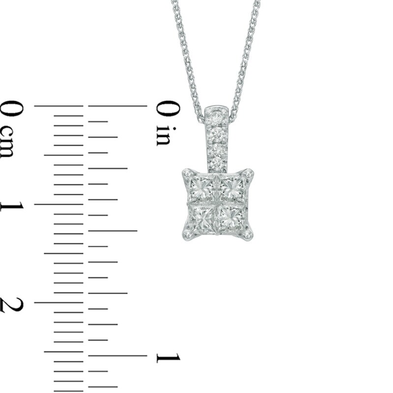 Main Image 3 of Vera Wang Love Collection 3/4 CT. T.W. Princess-Cut Quad Diamond Pendant in 14K White Gold