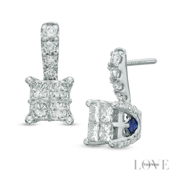 Vera Wang Love Collection 1 CT. T.w. Princess-Cut Quad Diamond Drop Earrings in 14K White Gold