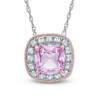 Thumbnail Image 1 of 7.0mm Cushion-Cut Lab-Created Pink and White Sapphire Frame Pendant in Sterling Silver with 14K Rose Gold Plate