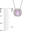 Thumbnail Image 2 of 7.0mm Cushion-Cut Lab-Created Pink and White Sapphire Frame Pendant in Sterling Silver with 14K Rose Gold Plate