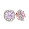 Thumbnail Image 1 of 6.0mm Cushion-Cut Lab-Created Pink and White Sapphire Stud Earrings in Sterling Silver with 14K Rose Gold Plate