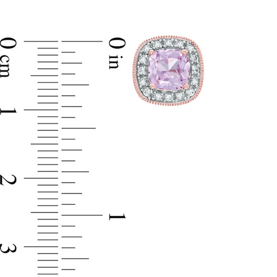 6.0mm Cushion-Cut Lab-Created Pink and White Sapphire Stud Earrings in Sterling Silver with 14K Rose Gold Plate