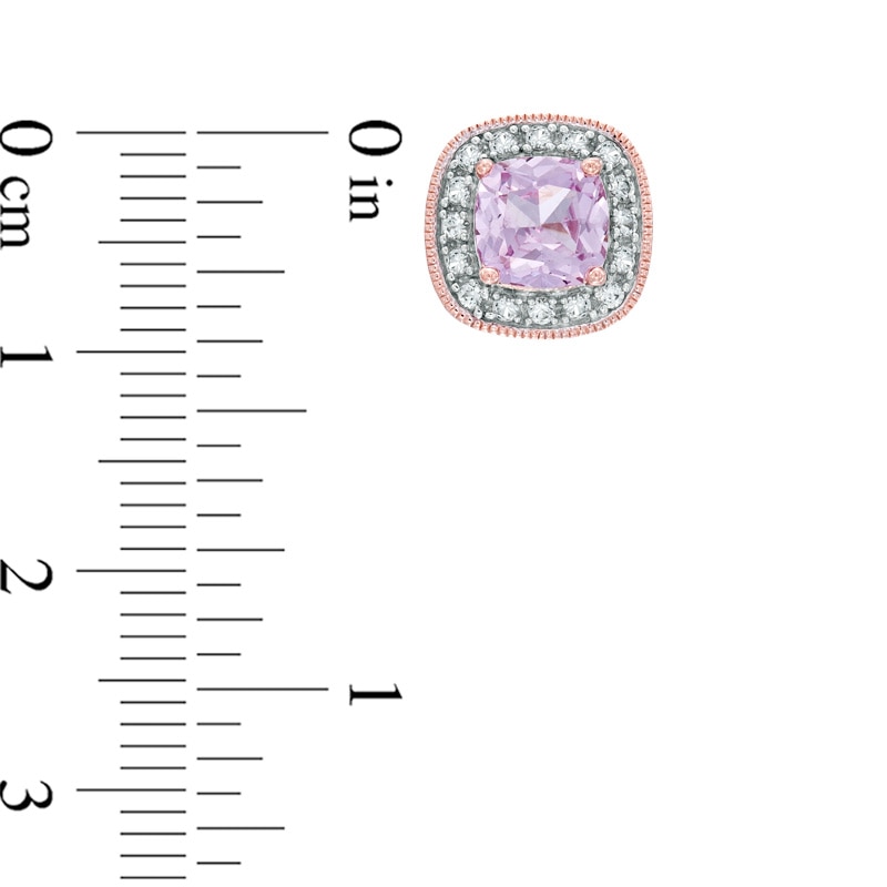 Main Image 2 of 6.0mm Cushion-Cut Lab-Created Pink and White Sapphire Stud Earrings in Sterling Silver with 14K Rose Gold Plate