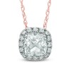 Thumbnail Image 1 of 6.0mm Cushion-Cut Lab-Created White Sapphire Frame Pendant in Sterling Silver with 14K Rose Gold Plate