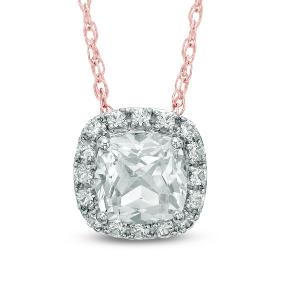 6.0mm Cushion-Cut Lab-Created White Sapphire Frame Pendant in Sterling Silver with 14K Rose Gold Plate