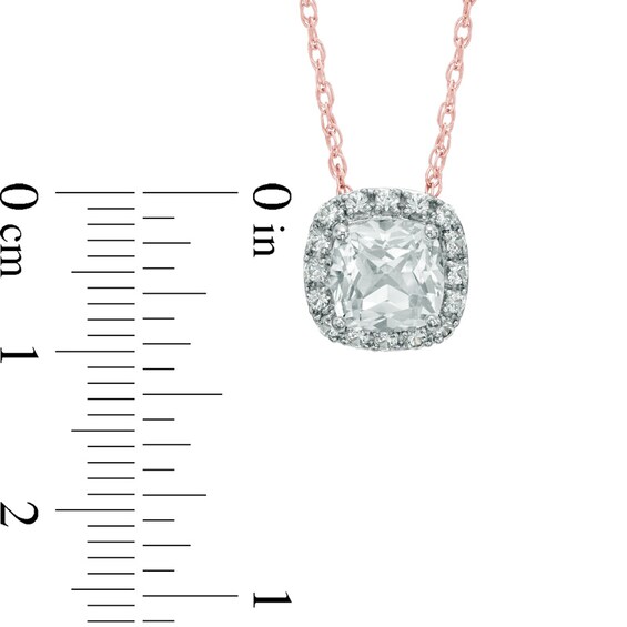 6.0mm Cushion-Cut Lab-Created White Sapphire Frame Pendant in Sterling Silver with 14K Rose Gold Plate