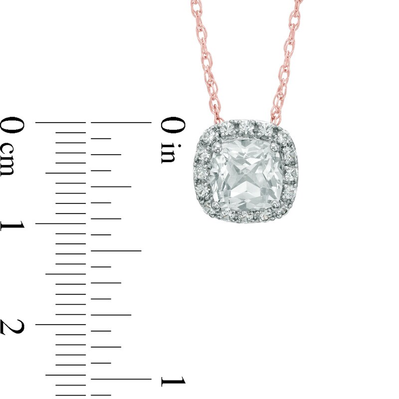 Main Image 2 of 6.0mm Cushion-Cut Lab-Created White Sapphire Frame Pendant in Sterling Silver with 14K Rose Gold Plate