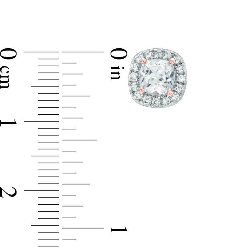 Main Image 2 of 5.0mm Cushion-Cut Lab-Created White Sapphire Frame Stud Earrings in Sterling Silver with 14K Rose Gold Plate
