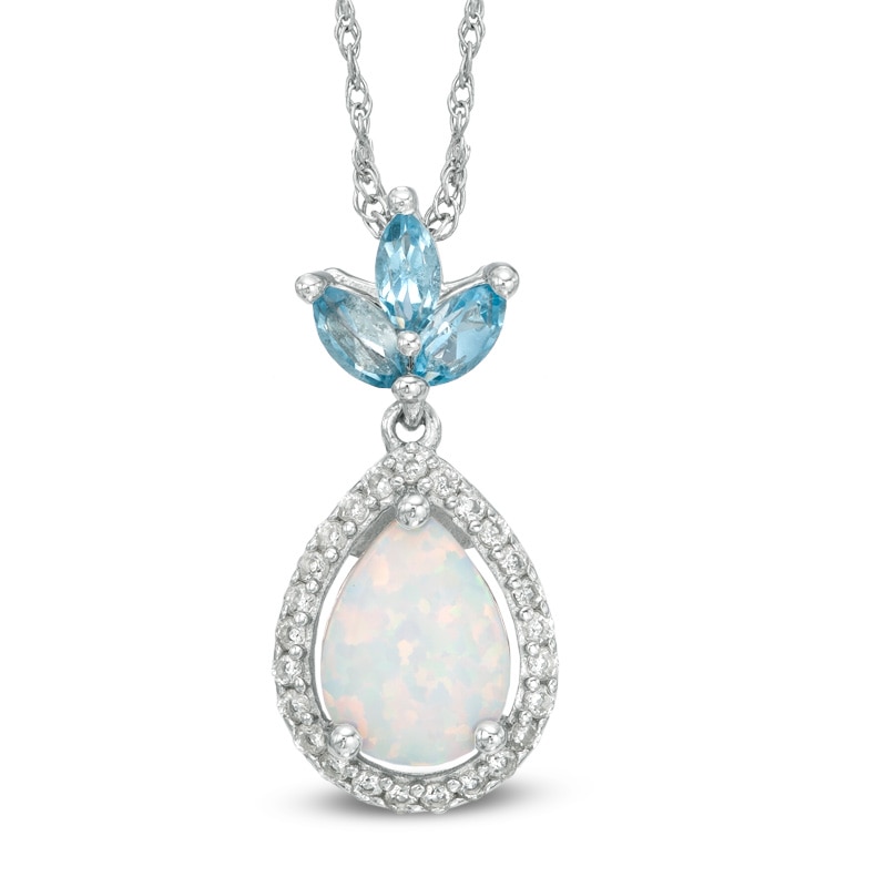 Pear-Shaped Lab-Created Opal, Blue Topaz and White Sapphire Pendant in Sterling Silver