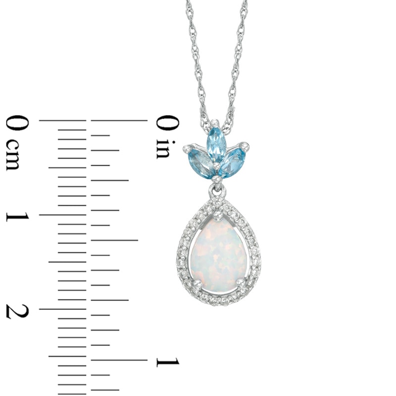 Main Image 2 of Pear-Shaped Lab-Created Opal, Blue Topaz and White Sapphire Pendant in Sterling Silver