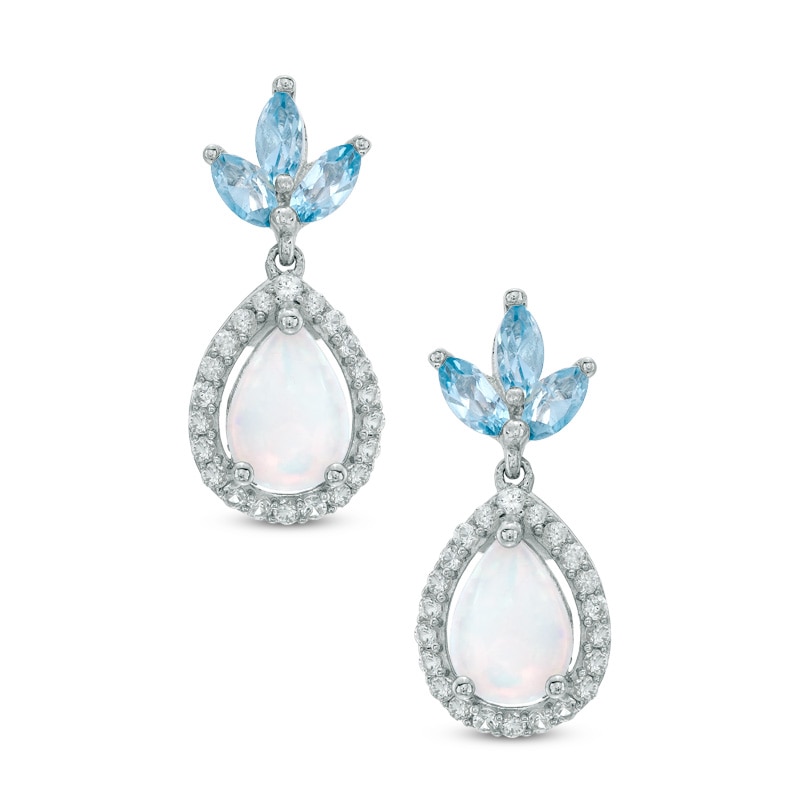 Pear-Shaped Lab-Created Opal, Blue Topaz and White Sapphire Drop ...
