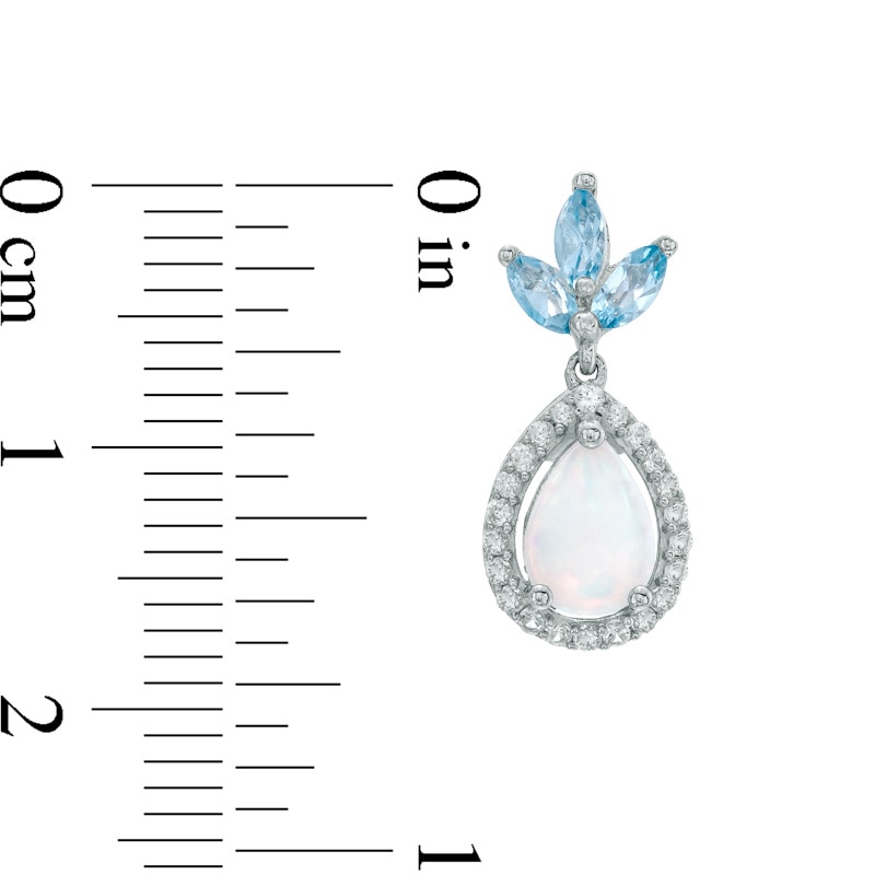 Main Image 2 of Pear-Shaped Lab-Created Opal, Blue Topaz and White Sapphire Drop Earrings in Sterling Silver
