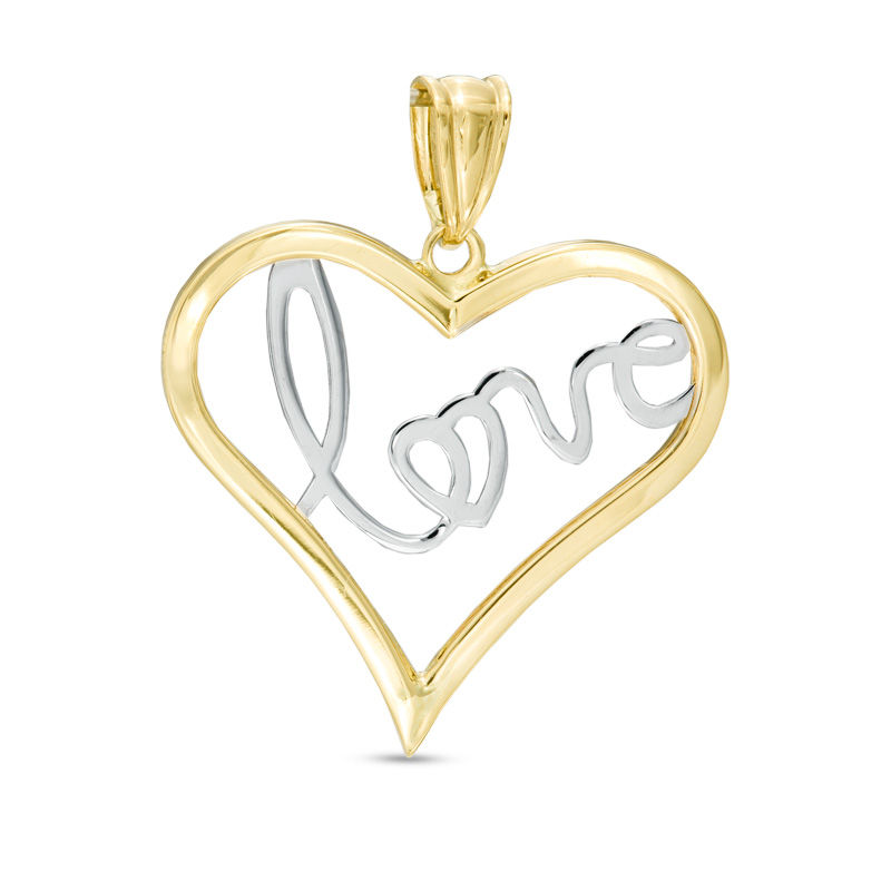 Main Image 1 of Polished "love" Heart Necklace Charm in 14K Two-Tone Gold