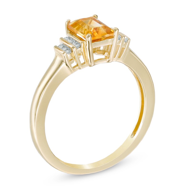 Main Image 2 of Emerald-Cut Citrine and Diamond Accent Step Ring in 10K Gold