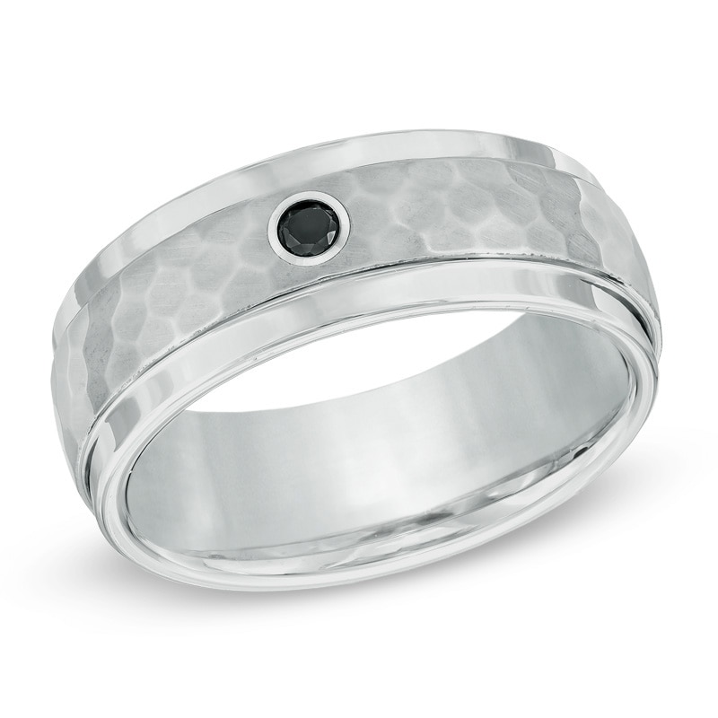 Main Image 1 of Triton Black Diamond Accent 8.0mm Comfort Fit Tungsten Wedding Band - Size 10