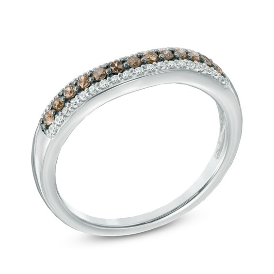 1/4 CT. T.w. Champagne and White Diamond Contour Wedding Band in 14K White Gold