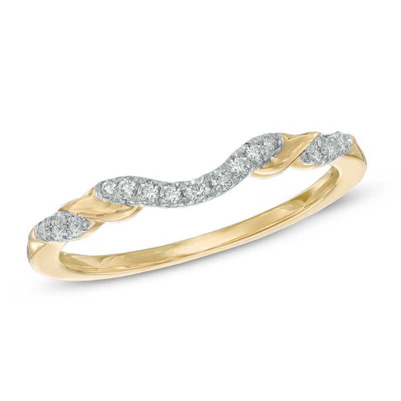 Main Image 1 of 1/8 CT. T.W. Diamond Ribbon Wrapped Contour Wedding Band in 14K Gold