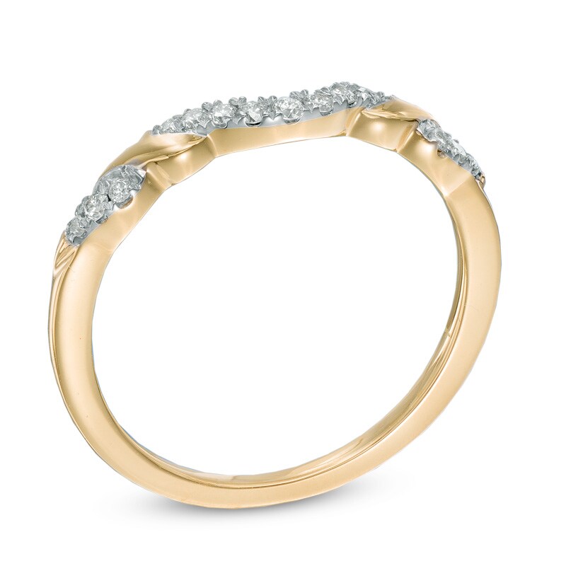Main Image 2 of 1/8 CT. T.W. Diamond Ribbon Wrapped Contour Wedding Band in 14K Gold