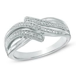 Diamond Accent Beaded Triple Wave Ring in Sterling Silver