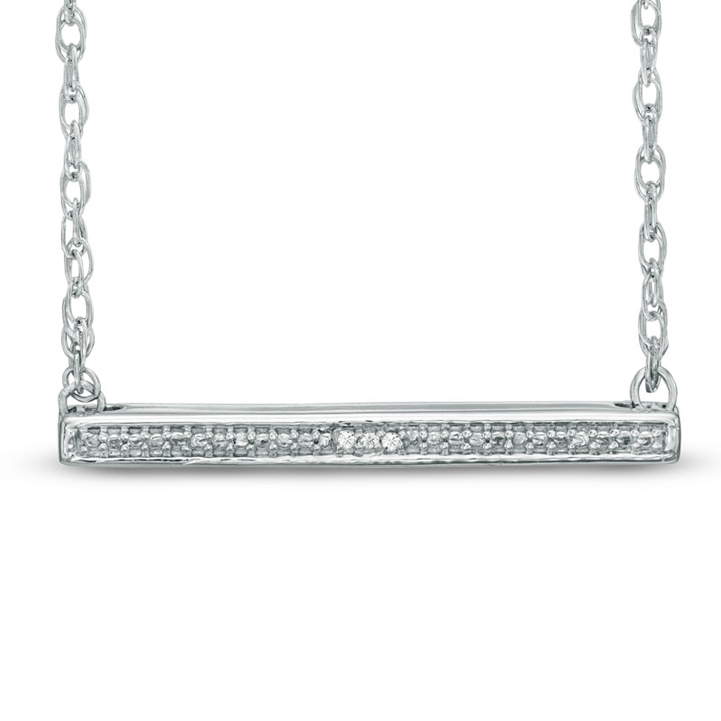 Diamond Accent Beaded Bar Necklace in Sterling Silver - 17"