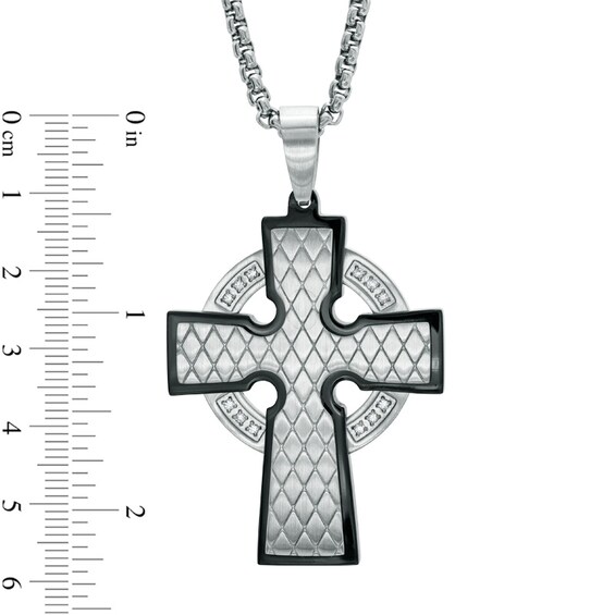 Men's 1/6 CT. T.w. Diamond Cross Pendant in Two-Tone Stainless Steel - 24"