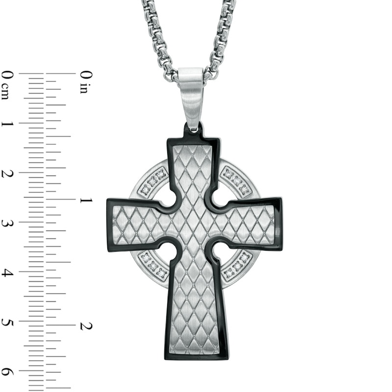 Main Image 3 of Men's 1/6 CT. T.W. Diamond Cross Pendant in Two-Tone Stainless Steel - 24"