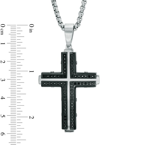 Men's 1/3 CT. T.w. Black Diamond Cross Pendant in Two-Tone Stainless Steel - 24"