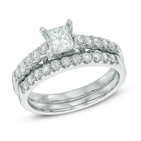 1-1/4 CT. T.w. Certified Canadian Princess-Cut Diamond Bridal Set in 14K White Gold (I/I2)