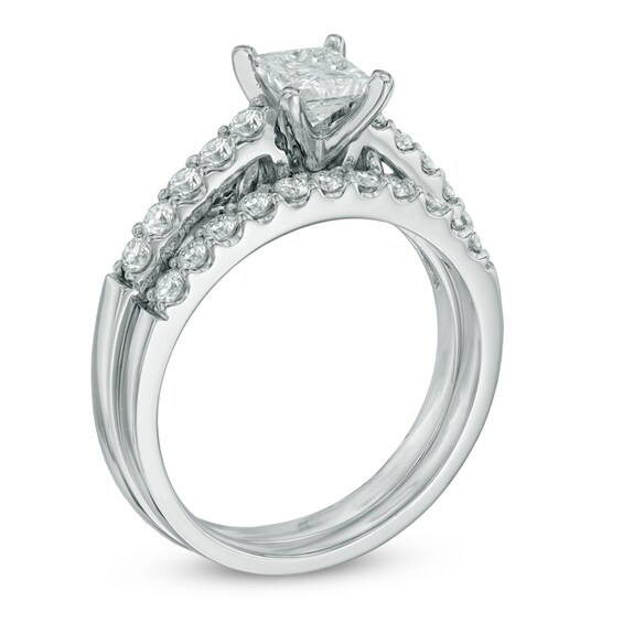 1-1/4 CT. T.w. Certified Canadian Princess-Cut Diamond Bridal Set in 14K White Gold (I/I2)